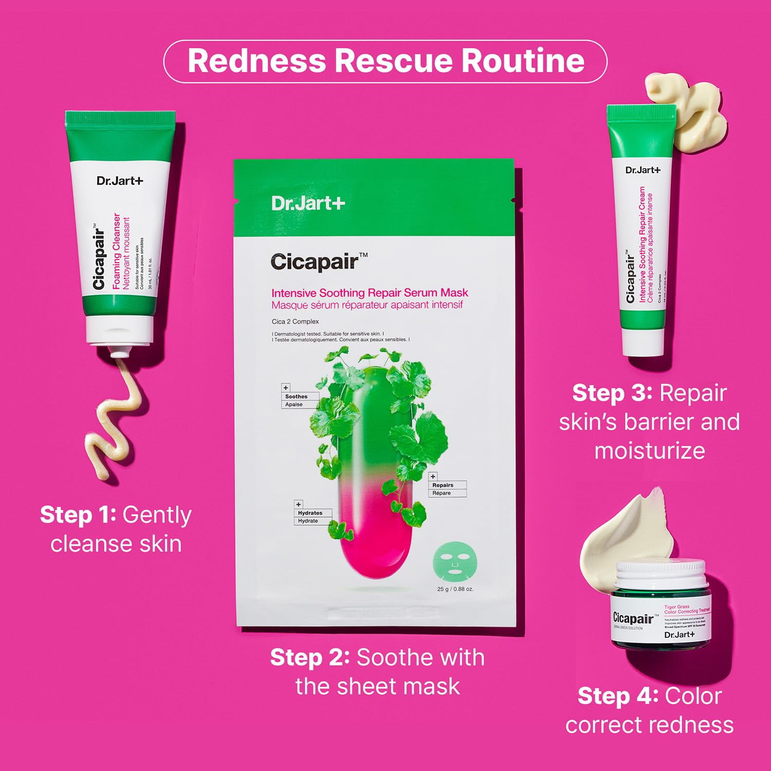 Dr.Jart+ Cicapair Redness Rescue Travel Size Value Kit, Suitable for Sensitive Skin | Korean Skin Care, 1 Count