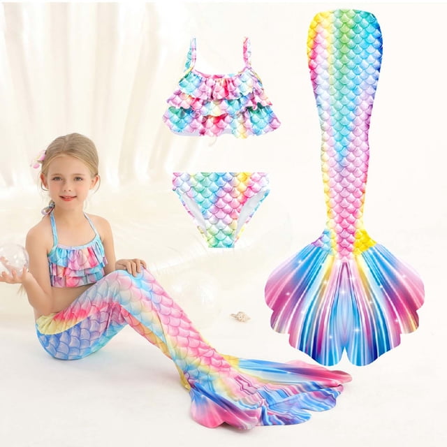 3 Piece Bathing Suits Mermaid Tails for Girls Teen Bikini Beach Bathing Suit Toddler Bathing Suits 8-9 Years