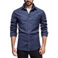 thumbnail image 3 of Men’s Long Sleeve Lapel Solid Color Denim Shirt Jacket Casual Spring Autumn Top, 3 of 7