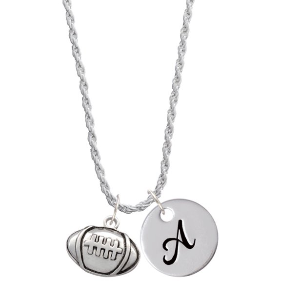 Delight Jewelry Silvertone Large Football Silvertone Script Initial Disc - A - Charm Necklace, 20" 3"