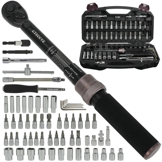 UYECOVE 63Pcs 1/4-Inch Drive Click Torque Wrench Set(1-25 N.M/10-222.5IN.LB)ï¼with Bit Socket Set Metric and Extension Bar for Auto Repairing and Household, with Storage Case