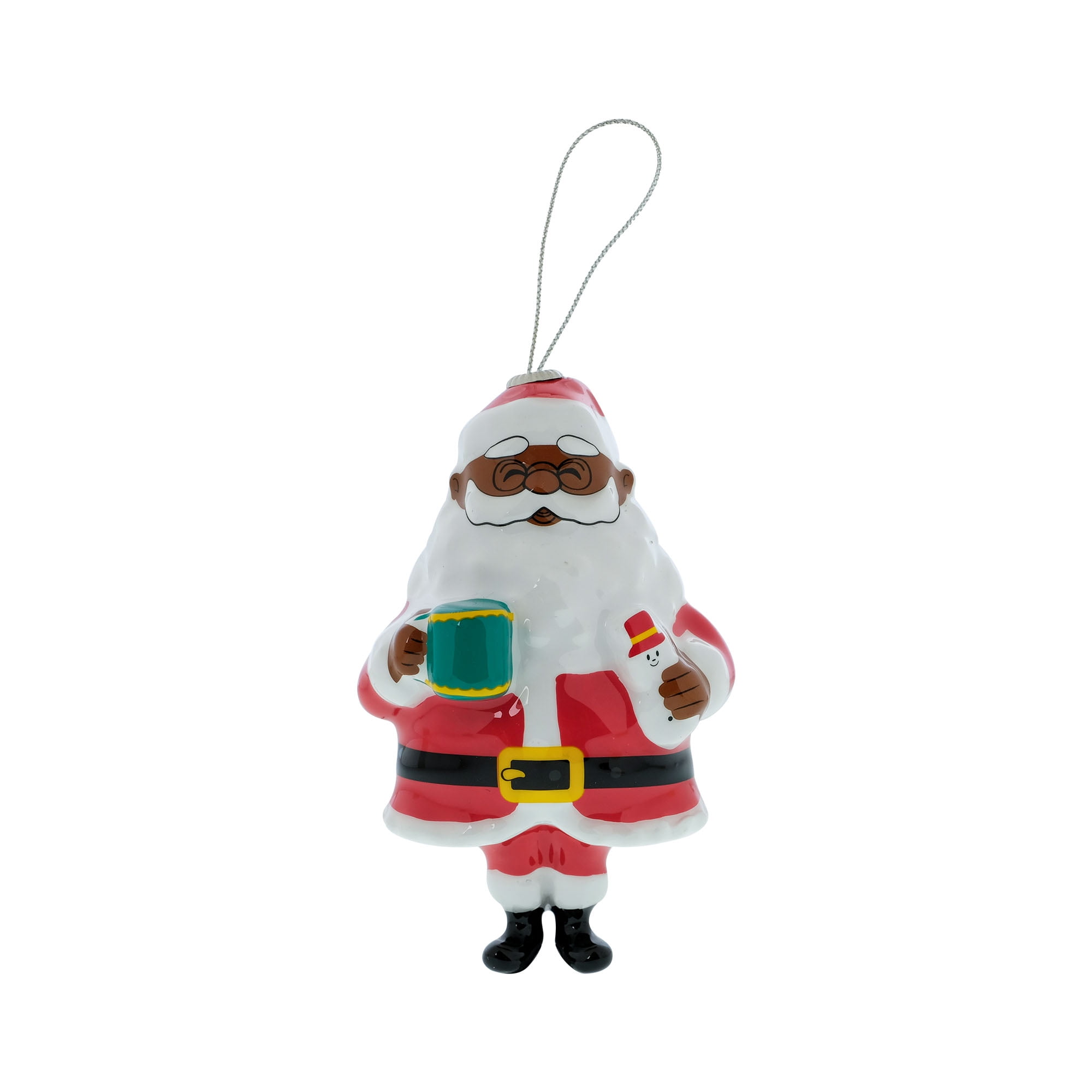 Black Paper Party,  Papa Claus Figure, Decoupage Ornament, 4 inches tall, Plastic, Multi-Color, Red