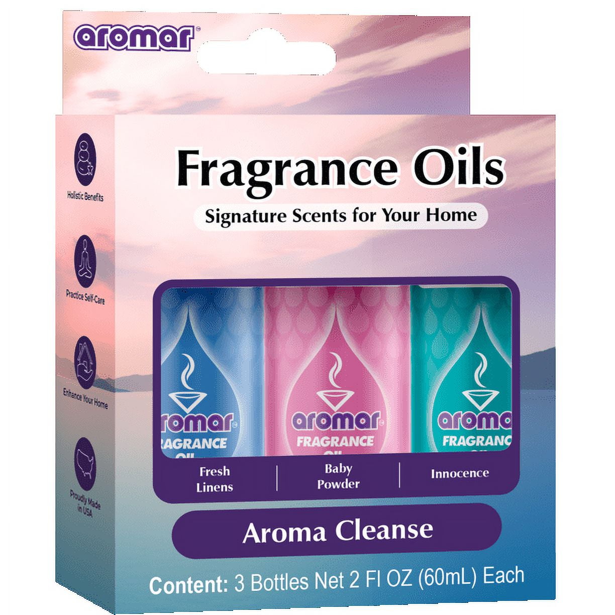 Aromar Signature Scents Aromatic Fragrance Oils 6 oz. (3 Bottles, 2 oz.  Each) of Fresh Linens, Baby Powder, and Innocence (Aroma Cleanse) 