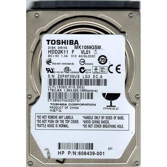 Toshiba MK1059GSM HDD2K11 F VL01 S A0/GL002C 1TB CHINA
