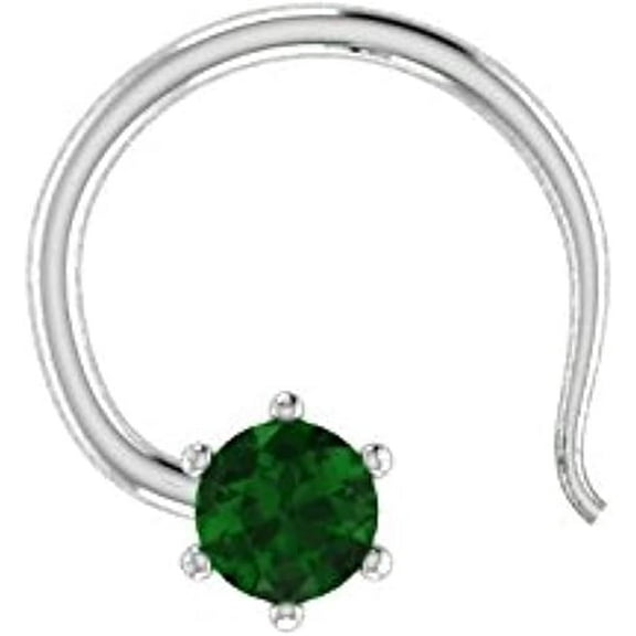 3.00mm Created Green Emerald Nose Ring | 925 Sterling Silver 14K White Gold Plated Solitaire Wedding Piercing Pin for Women