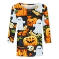 thumbnail image 3 of Womens Halloween Funny T-Shirts Casual Loose Fit Pumpkin Cat Printed 3/4 Sleeve Crew Neck Pullover Tunic Tops, 3 of 4