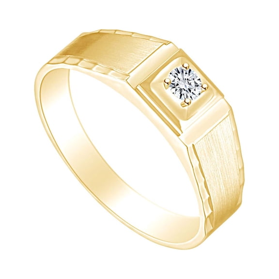 AFFY White Natural Diamond Men Solitaire Engagement Ring 14K Solid Yellow Gold (I-J Color, I2-I3 Clarity, 0.10 Cttw) Ring Size-8