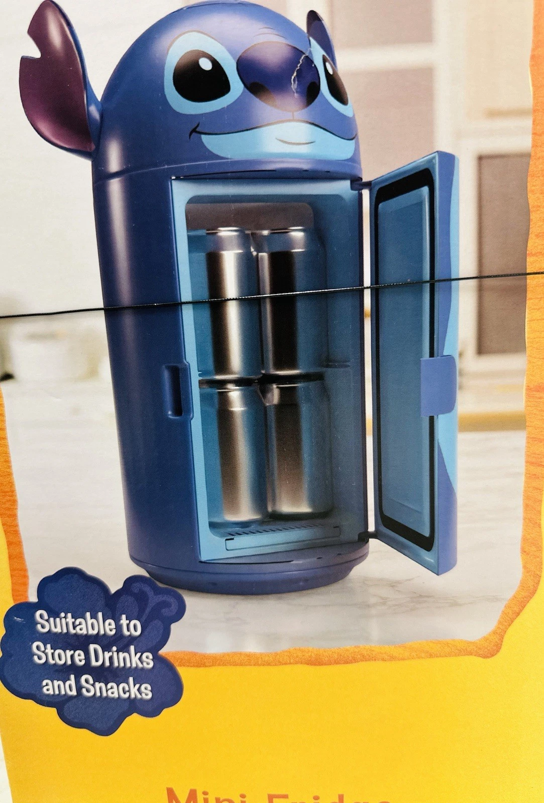 Disney Stitch 4L Mini Fridge, 6-Can Capacity Thermoelectric Cooler & Warmer, Blue - Compact Personal Refrigerator for Skincare, Beverages & Snacks