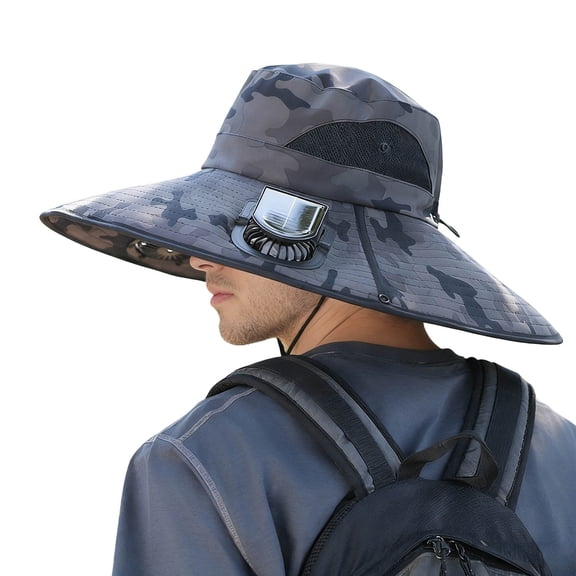 CHENge Dual Fan Solar Cooling Sun Hat, Camo Rechargeable Bucket Hat with Wide Brim for All-Day Outdoor Comfort