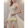 thumbnail image 5 of Evening Bag - Pleated Clutch w/ Metal Mesh Accent Bow Flap - Gold - BG-92055G, 5 of 7