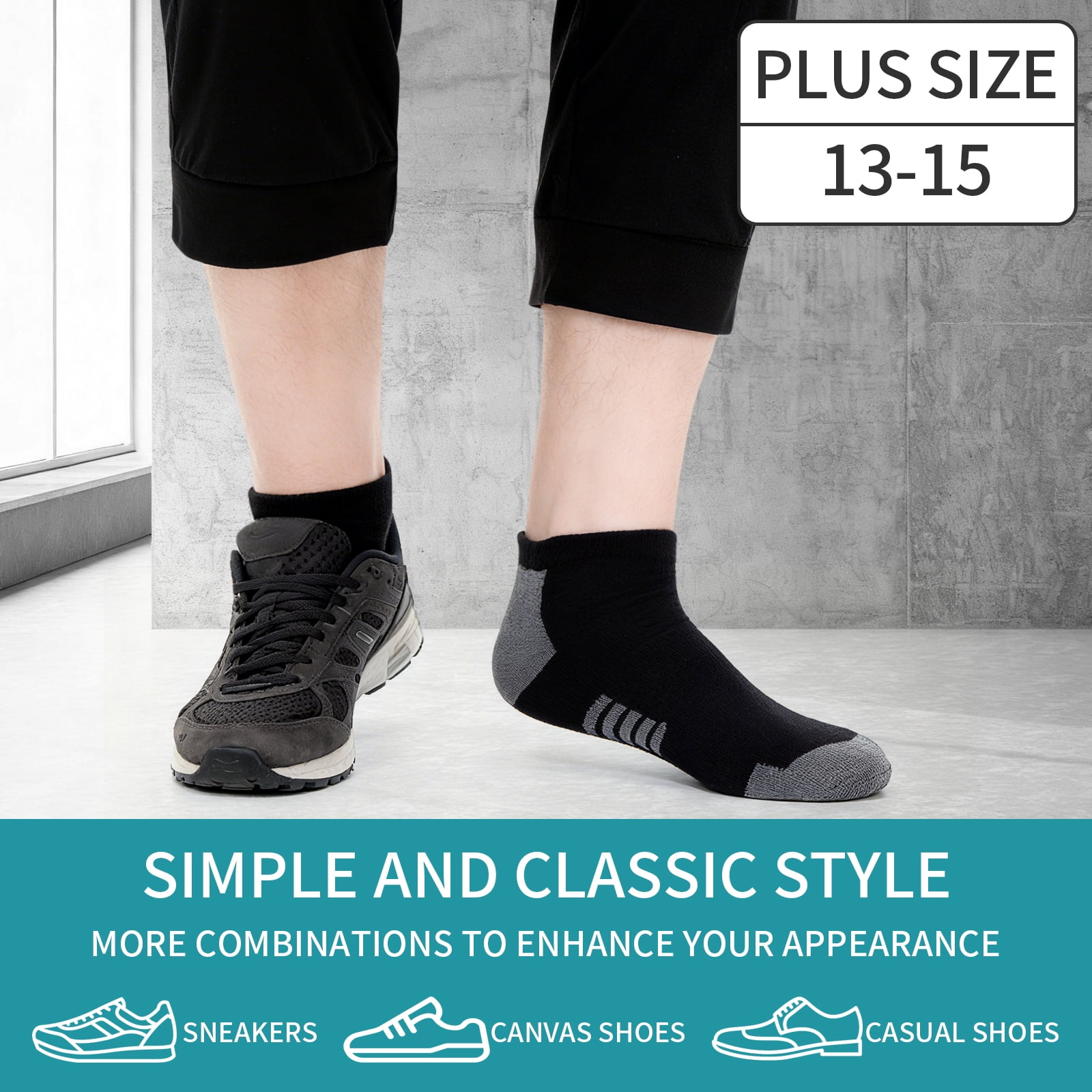 Usavemo 20 Pairs Mens Plus Size Socks Athletic Ankle Socks Casual Socks for Men Size 13-15