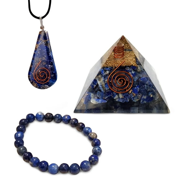 Orgone Crystal Pyramid Set, Necklace, Bracelet, Chakra Healing, Energy Generator Kit, EMF Protection, Meditation, Orgonite Crystals Stones