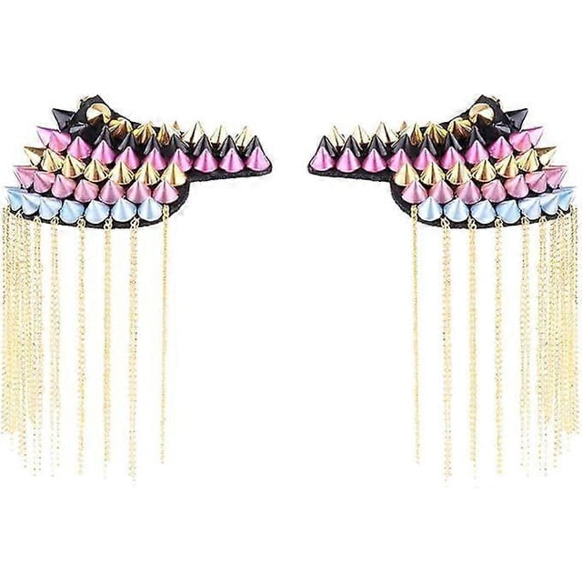 Shoulder Badge Epaulettes Punk Rivet Tassel Shoulder Brooch Epaulet Blazer Epaulet Kpop Fringed Shoulder Accessories for Men Women Costume - 1 Pair Co
