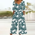 thumbnail image 2 of Edvintorg Jumpsuits for Women Casual Summer Floral Printed Short Sleeve V Neck Back Zipper Wide Leg Jumpsuit Pants with Pocket Loose Overalls for Women, 2 of 5