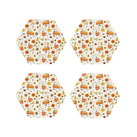 

Fuzoiu Autumn Print Leather Coasters Set Drink Coasters Set of 4 for Tabletop Protection Durable PVC Coasters Home Décor and Housewarming Gift-Hexagon
