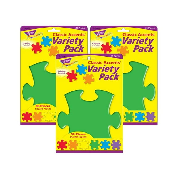 TREND Puzzle Pieces Classic Accents Variety Pack, 36 Per Pack, 6 Packs