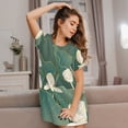 thumbnail image 3 of Easygdp Lotus Golden Line Camisón de manga corta para mujer, informal, estampado, 3 of 6