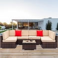 thumbnail image 2 of Clearance! Patio Outdoor Furniture Sets, 7 Pieces All-Weather Rattan Sectional Sofa with Tea Table, Cushions & Pillow, PE Rattan Wicker Sofa Couch Conversation Set for Garden Backyard Poolside, B219, 2 of 10