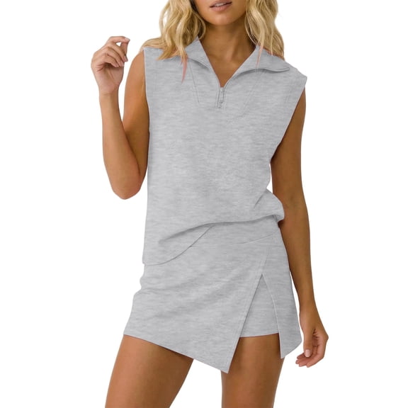 Shorts Sets for Women 2 Piece Matching Sets Fashion Sleeveless Zipper Romper Jumpsuit Outfit Summer Outfits for Women Casual Summer Streetwear
