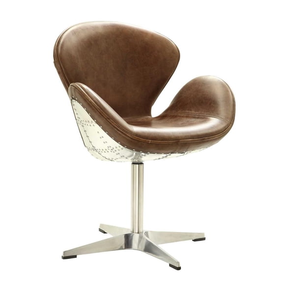 ACME Brancaster Leather Swivel Accent Chair with Nailhead Trim in Retro Brown