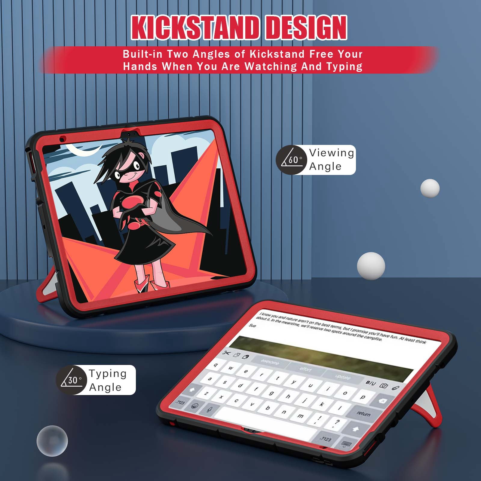 Dteck iPad 10th Generation Case iPad 10.9 Case 2022 New iPad 10th Gen Case for Kids 10.9 Inch Shockproof Protective Cover with Pencil Holder & Shoulder Strap & Kickstand for Kids Children,Black + Red