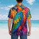 thumbnail image 4 of Balery Vibrant Parrot Splash Art Camisas hawaianas de manga corta para hombre, camisas playeras de corte holgado, camisas de vacaciones con botones,Small, 4 of 7