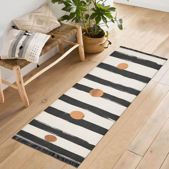 Yayeee Runner Rug for Bedroom 2'x6' Machine Washable Hallway Non Slip Mat, Black Abstract Stripes