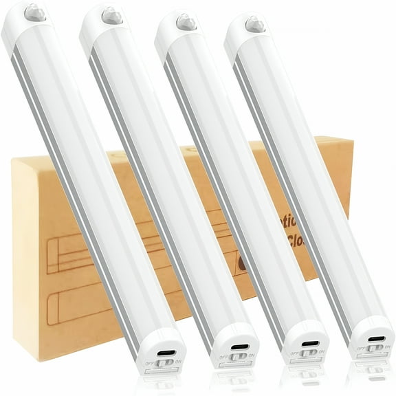 HIBIBUD 4 Pack Under Cabinet Lights Wireless Motion Sensor Light,21 LED USB Rechargeable Closet Under Counter Lighting for Bedroom Wardrobe Kitchen Stairs,11.8" (2 White and 2 Warm)