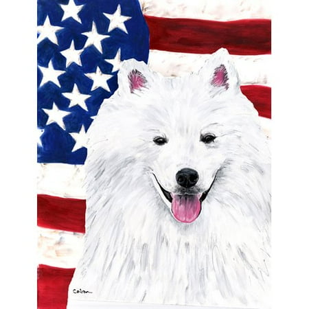 Caroline's Treasures American Flag with American Eskimo 2-Sided Garden Flag