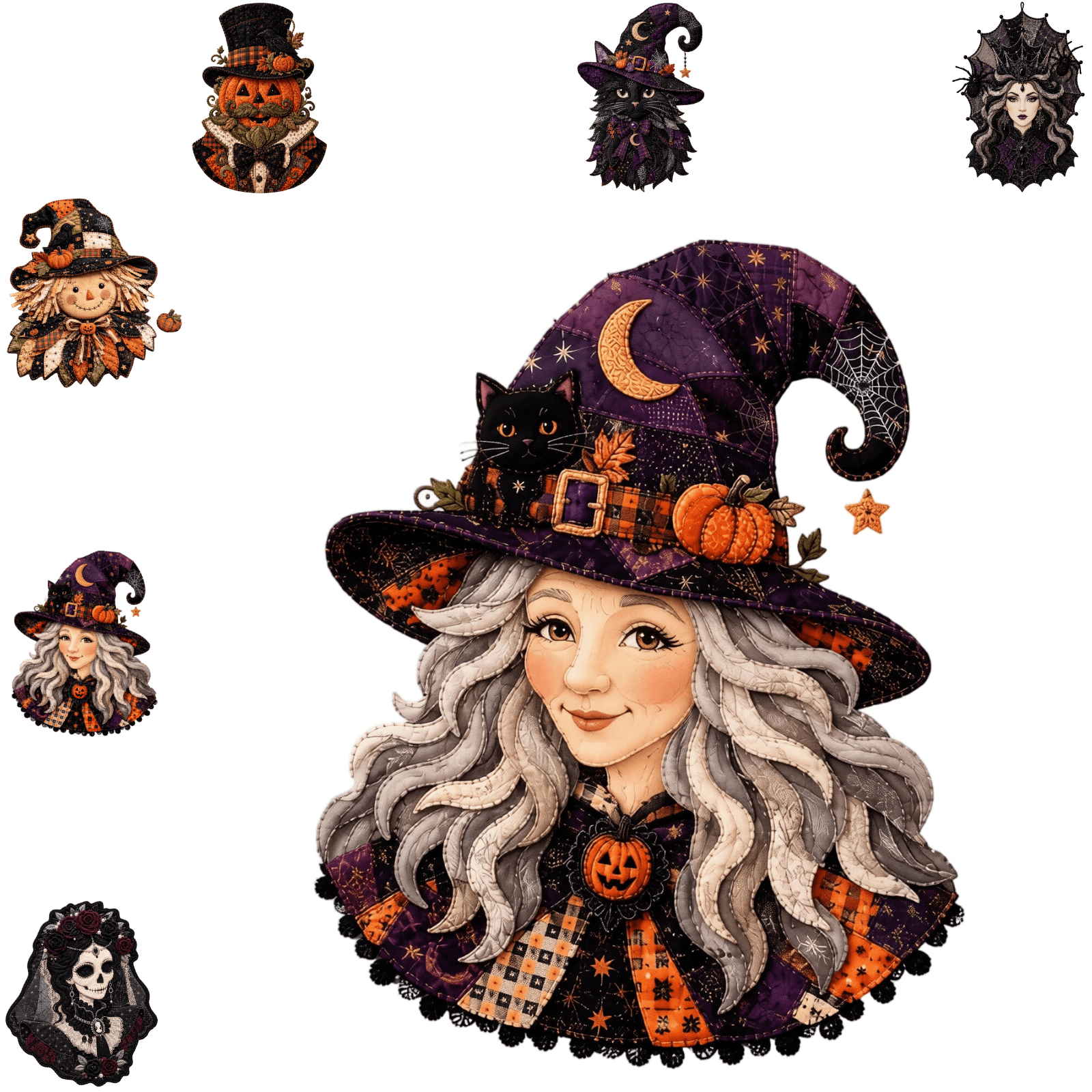 Halloween Patchwork Quilting Fabric Kit Halloween Decorations Indoor Halloween Character Patchwork DIY Kit Farmhouse Fall Motif Quilting Fabric DIY Sewing Kit for Intermediate Beginner Hobbyists-B