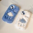 thumbnail image 5 of Compatible with iPhone 15 Plush Furry Case Cute Cloud Pattern Phone Cover for Women Girls Girly Winter Soft TPU Warm Fuzzy Shockproof Protective Phone Cover, Blue, 5 of 6