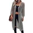 thumbnail image 3 of Women'S Hollow Out 3/4 Sleeve Open Front Knit Cardigan Long Sweater Tops Grey M, 3 of 9