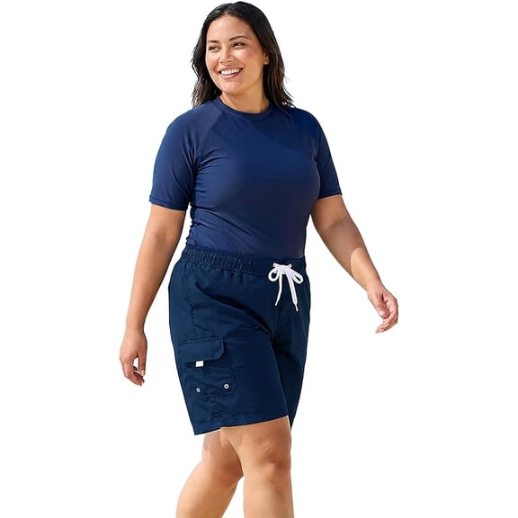Adoretex Women's Plus Size Solid Board Shorts Swimsuit - FB007P - Navy - 5X