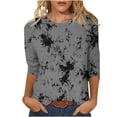 thumbnail image 2 of Qulqfy Womens Tops Cotton 3/4 Sleeve Fall Plus Size Tie Dye Raglan Gray Casual Dressy Scoop Neck Tshirts M, 2 of 5