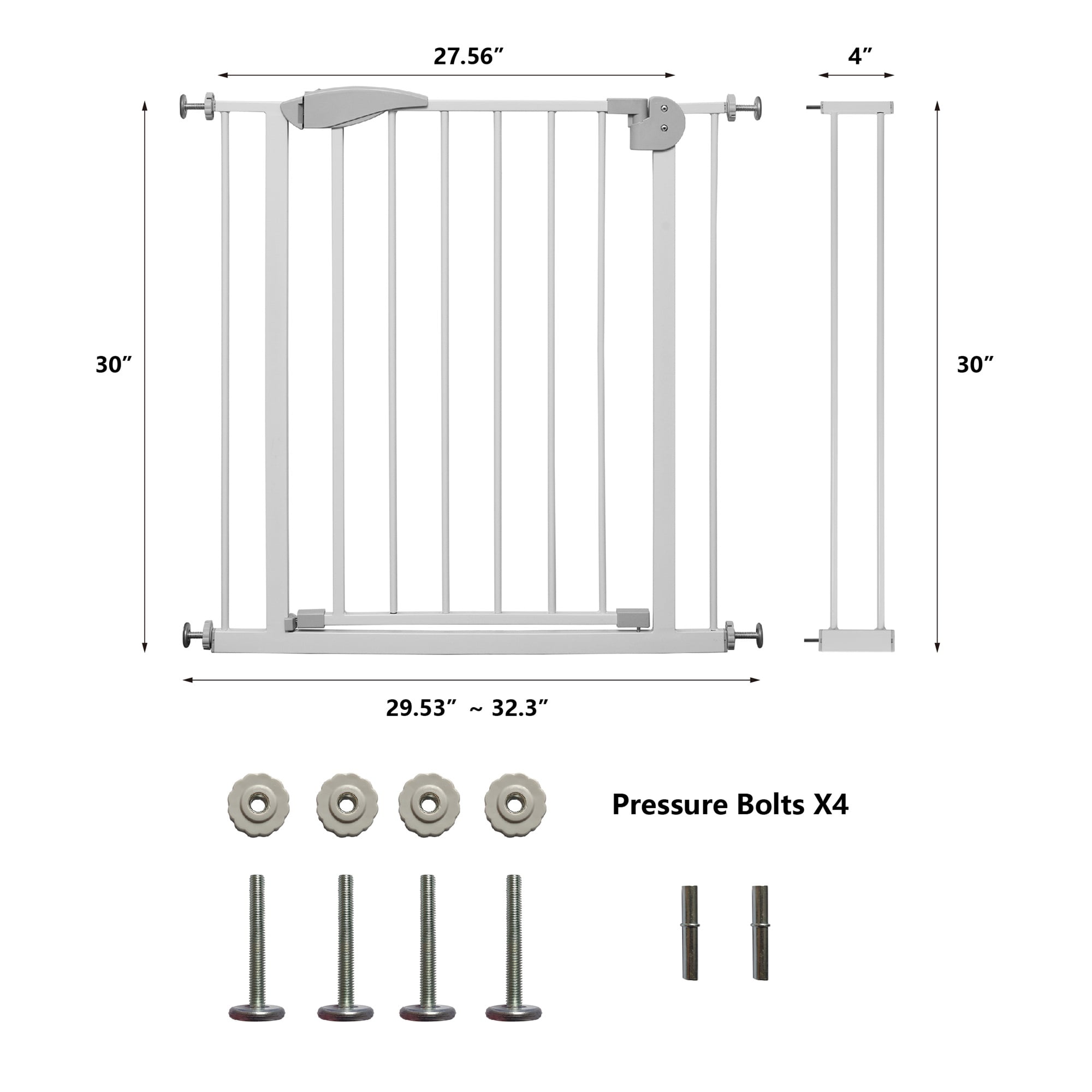 Pefilos 31" Freestanding Dog Gate Extra Wide Pressure Mounted Metal Baby Gate, No Drilling, No Tools Required, Fits Openings 29.5-32 Inch , White Pefilos 31" Freestanding Dog Gate Extra Wide Pressure Mounted Metal Baby Gate, No Drilling, No Tools Required, Fits Openings 29.5-32 Inch , White