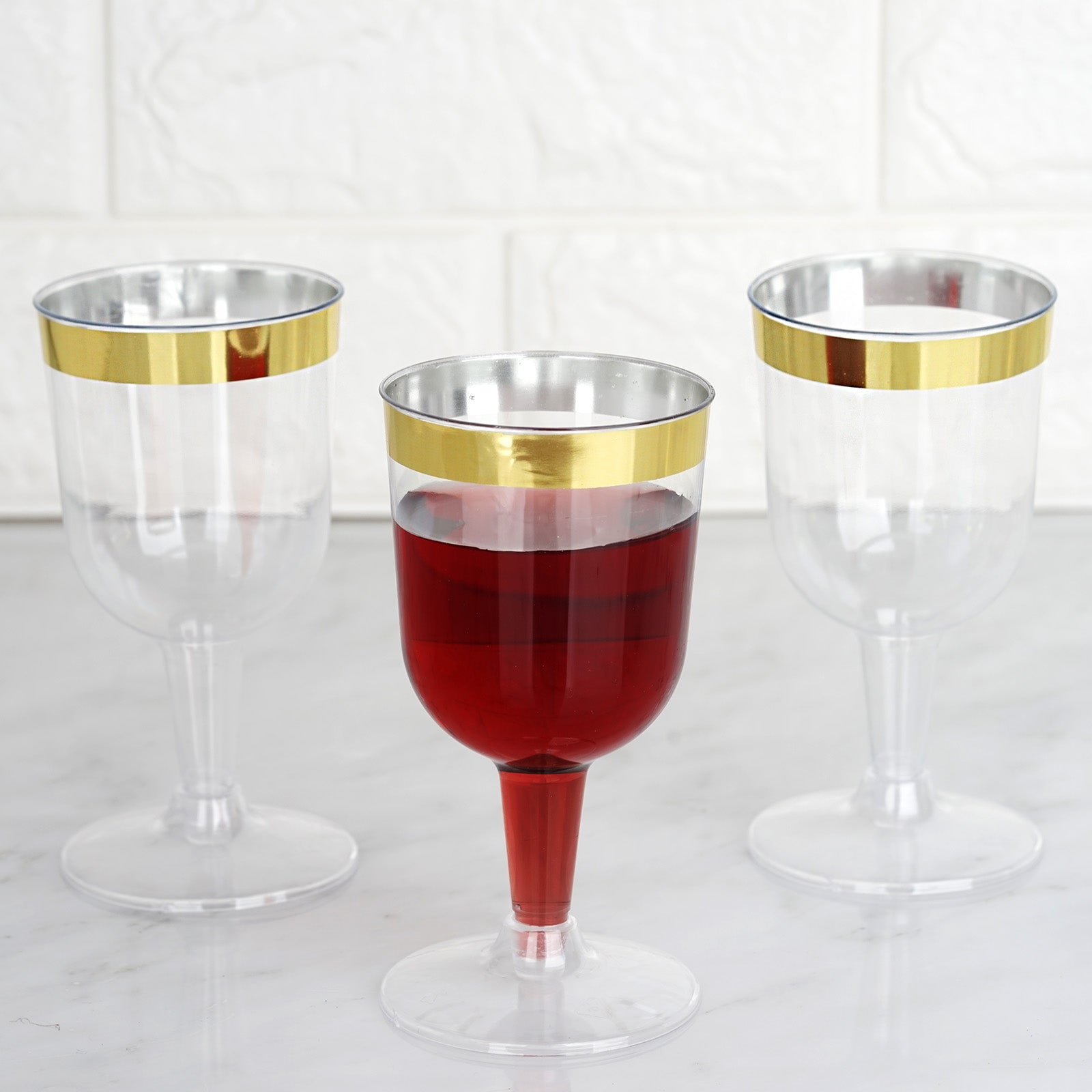 Efavormart 12 Pack 5oz Clear Disposable Plastic Wine Cups Gold