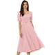 thumbnail image 1 of Vestido fruncido Allegra K para mujer con mangas abullonadas a cuadros Rosa S, 1 of 6