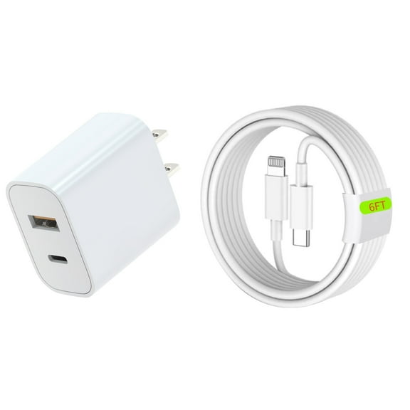Iphone 11 Fast Charger[MFI Certified],Dual Port USB C  USB A  Wall Charger Adapter with 6ft Lightning Cable Compatible for IPhone 14/13/12/Mini/ Pro/Pro Max/SE 2020/11/Pro Max/XS/XS Max/XR/8P