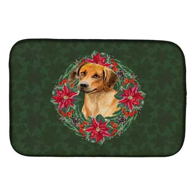 Carolines Treasures CK1542DDM Rhodesian Ridgeback Poinsetta Wreath Dish Drying Mat