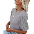 thumbnail image 2 of Yesfashion Womens Short Sleeve Sweaters Crewneck Knit Pullover Tops Summer Lightweight Crochet Blouse Shirt, 2 of 5