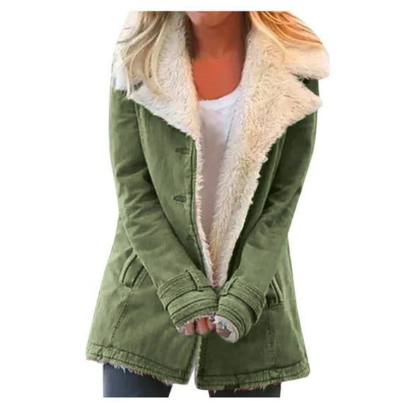 Tiqkatyck Winter Jackets for Women, Plus Size Jacket Warm Women Outerwear Coat Winter Lapel Plush Button Women's Coat Fleece Jacket Women, Winter Coats for Women Army Green L