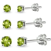 B. BRILLIANT Sterling Silver Peridot Earrings Set - 3-Pair Round Gemstone Studs for Women and Girls - 3mm, 4mm, 5mm Sizes - Perfect Bridesmaids or Everyday Jewelry