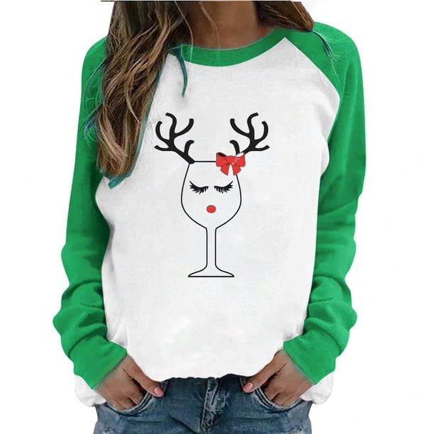 Tops Para Mujer Camisas de Manga Larga Otoño Primavera Patchwork Navidad Impreso Cuello Redondo Camiseta Casual Odeerbi ODB151558