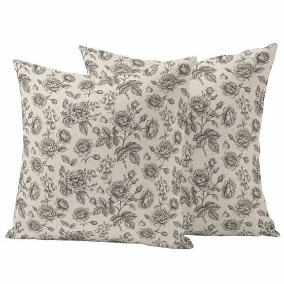 2 Pack Outdoor Waterproof Throw Pillow Covers,Summer Black Rose Flower Leaf Decorative Square Pillow Case Patio Pillowcases for Chair Couch Sofa 16x16in