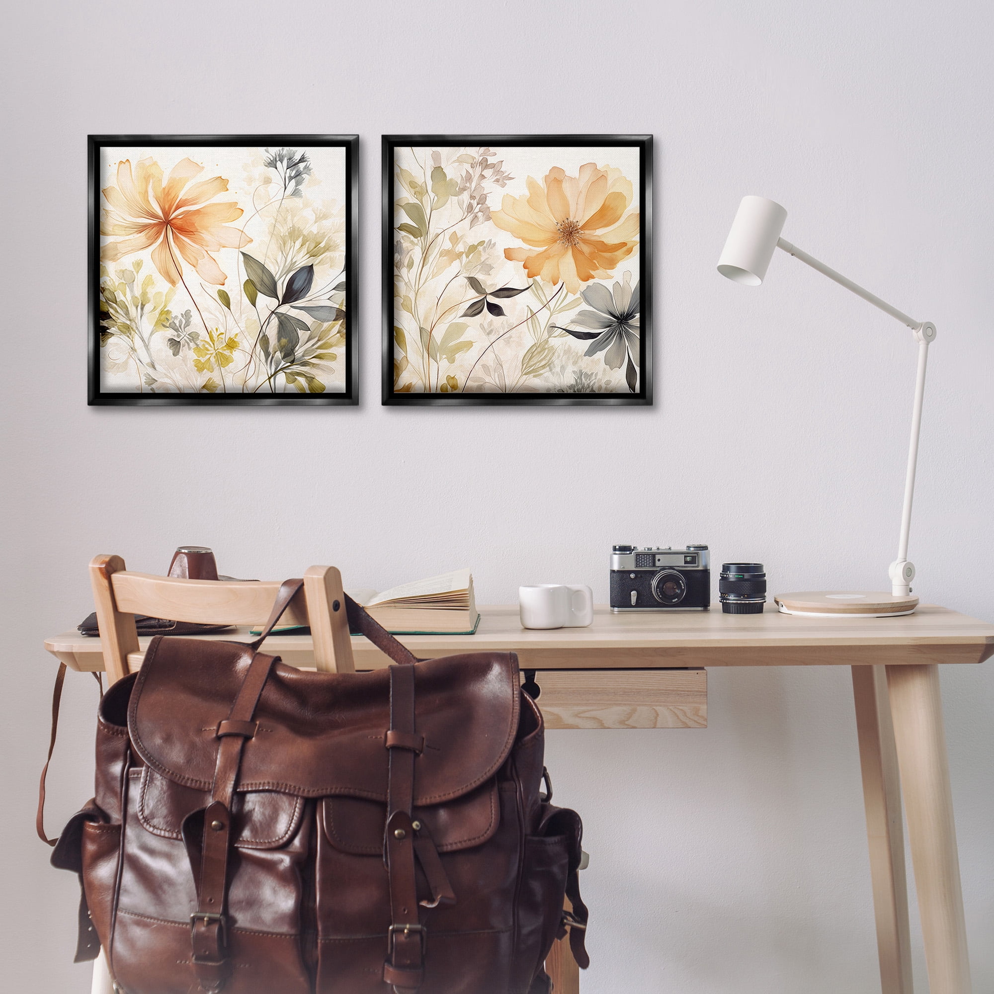 Stupell Industries Muted Cottage Flowers Botanical & Floral Painting Black Floater Framed Canvas Art Print Wall Art, 18 x 18, Set of 2