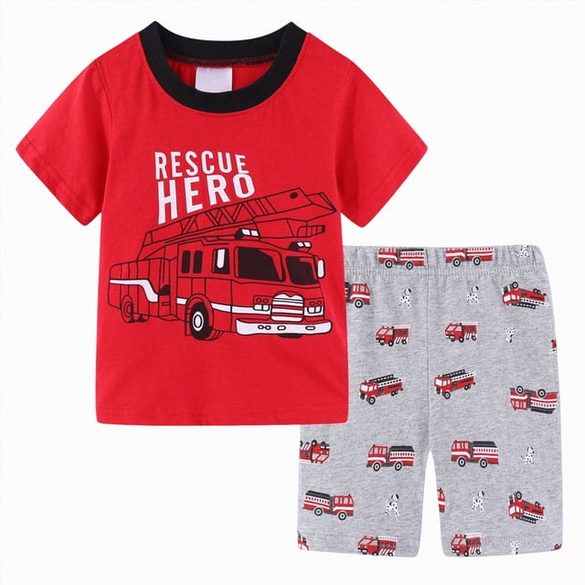 Curenmufel Ensemble de Pyjama Garçon Pyjamas Garçon Manches Courtes Été Pjs 2 Pcs Tenue de Nuit pour Enfants 3T 4T (Rouge, 3-4 Ans)