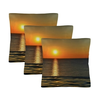 Set of 6 Ocean Horizon Linen-Look Pillow Covers 18x18 Inch - Golden Sunset Design Throw Pillow Cases for Sofa, Bedroom, Living Room Decor