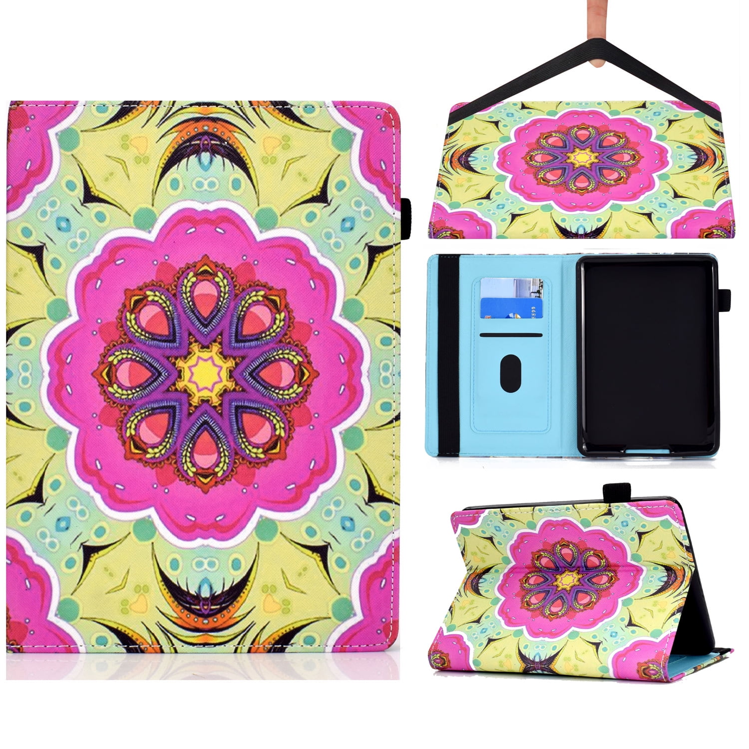 Cute Case for 2021 All-New Kindle Paperwhite E-reader (6.8 Inch 11th generation) - Folio Flip Magnetic Cover with Card Holders Slim Lightweight PU Leather/Silicone Composite Case (Pink Flower)