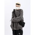 thumbnail image 4 of Suéter holgado de cuello redondo para hombre, estilo callejero, de marca de moda de otoño e invierno, holgado, estilo hip hop, con diseño de dos lados rasgado, suéter de nicho, 4 of 6