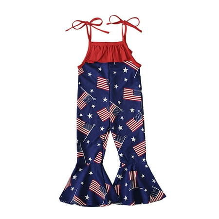 

Guang Cong Baby Toddler Girls Rompers Children Clothes Toddler Kids 4Th Of July Usa Flag Print Sleeveless Jumpsuits Independence Day Outfits Set Rompers Sizes 18 Months